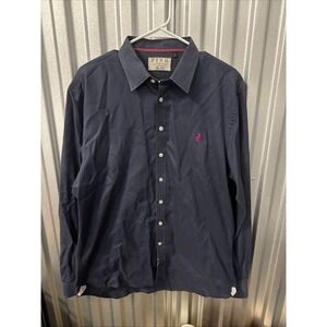 Vintage PINK Thomas Pink Shirt Mens Navy Blue Slim Casual Embroidered Logo XL